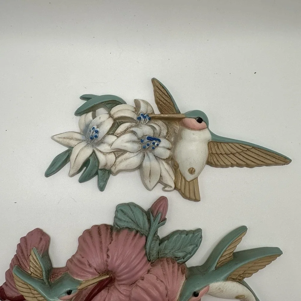 VTG 3 Piece Burwood Products Wall Decor Hummingbirds Flower‎ Wall Art 3303 Pink
